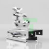 EVT50C-TNTCNC adjustable steel beam clamp with S-handle mounted on a structural beam section with EVT50C-BEHNC extra heavy duty 2-inch truss clamp attached above for a complete beam-to-fixture mounting solution